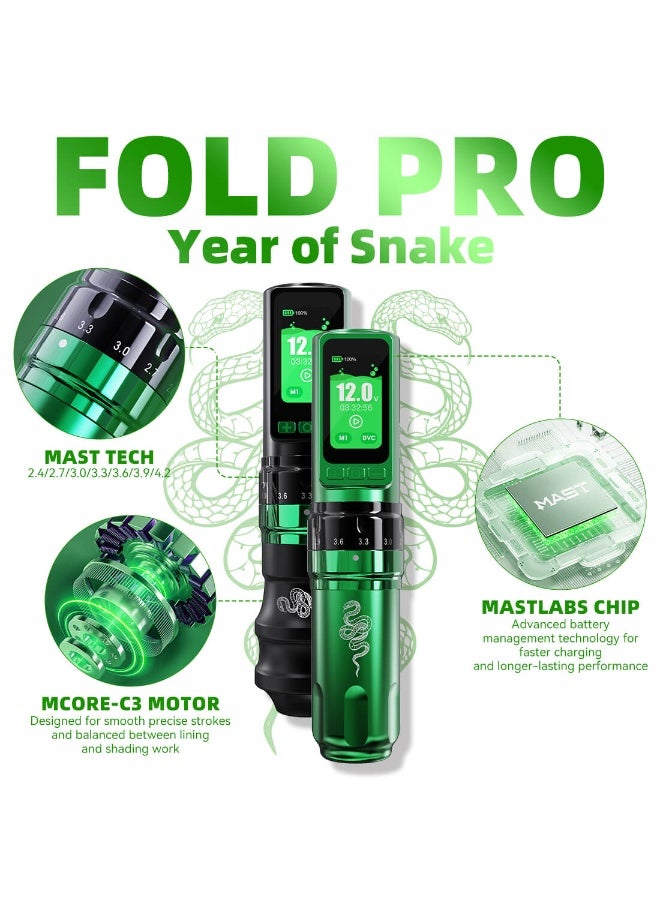 Mast Tattoo Machine and Needles MAST Fold Pro Wireless Tattoo Pen Machine Snake Edition | Cordless Rotary Tattoo Gun with Adjustable Stroke, Powerful Motor & Smooth Performance - Image 2