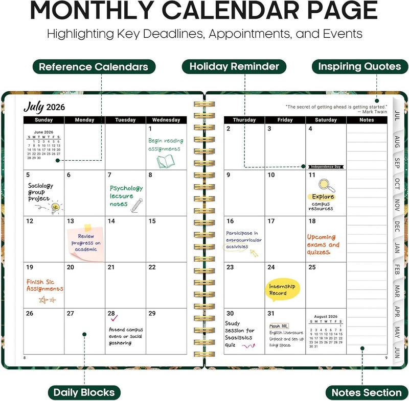 Taja Planner 2026-2027, Academic Year Monthly and Weekly Calendar Planner, Jul 2026 - Jun 2027, Hardcover Teacher Student Planning Agenda book with Tabs, Perfect for School Office Supplies, 8.5" x 11 - Image 2