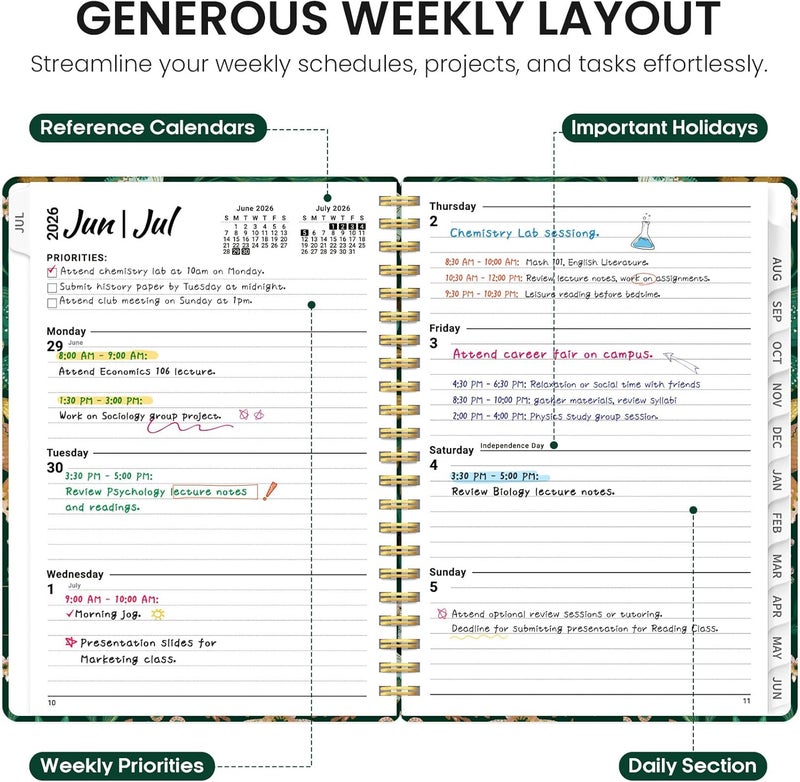 Taja Planner 2026-2027, Academic Year Monthly and Weekly Calendar Planner, Jul 2026 - Jun 2027, Hardcover Teacher Student Planning Agenda book with Tabs, Perfect for School Office Supplies, 8.5" x 11 - Image 3
