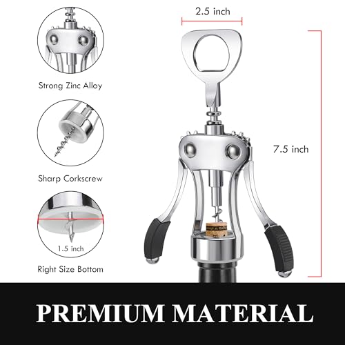 KORCCI Multifunctional Wine Bottle Opener Gift Set - Heavy-Duty Zinc Alloy Wing Corkscrew, Foil Cutter, Vacuum Stopper & Aerator Pourer for Kitchen, Bar, Restaurant, Bartenders - Image 3