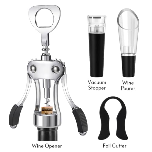 KORCCI Multifunctional Wine Bottle Opener Gift Set - Heavy-Duty Zinc Alloy Wing Corkscrew, Foil Cutter, Vacuum Stopper & Aerator Pourer for Kitchen, Bar, Restaurant, Bartenders - Image 2