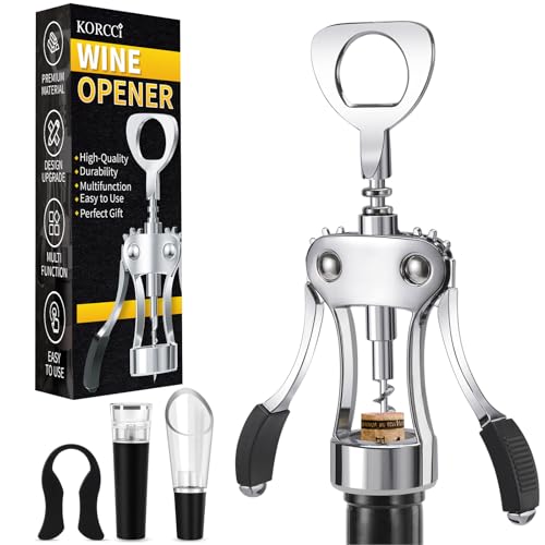 KORCCI Multifunctional Wine Bottle Opener Gift Set - Heavy-Duty Zinc Alloy Wing Corkscrew, Foil Cutter, Vacuum Stopper & Aerator Pourer for Kitchen, Bar, Restaurant, Bartenders - Image 1