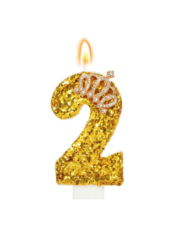 LAMAY Number birthday candles, gold crown birthday candles, luxurious cake decorations, perfect for winter birthday parties, weddings, anniversaries, family gatherings, children and adults (number2). - Image 1