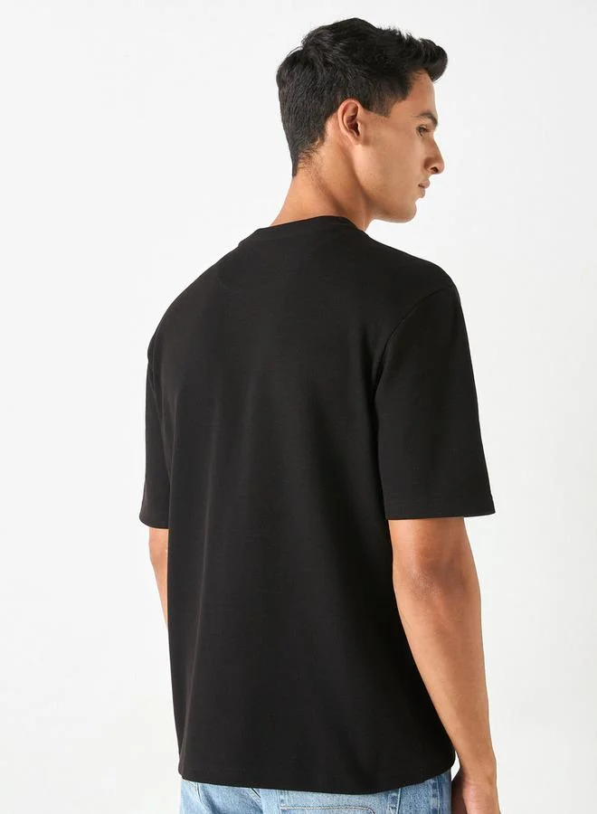 Splash FAV Textured T-shirt with Crew Neck and Short Sleeves