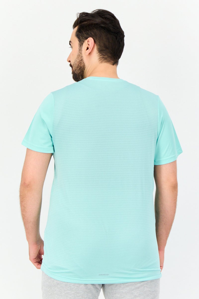 Adidas Men Sportswear Fit Short Sleeve Outdoor T-shirt, Aqua Blue - Image 3