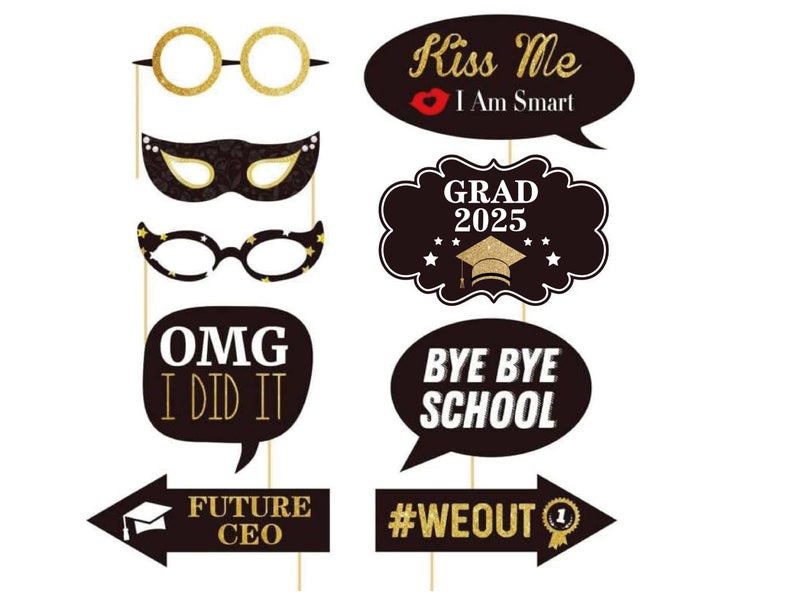 PADELO Happy Graduation 2025 Photo Booth Props 35pcs Funny Large Graduation Photo Props Class of 2025 Grad Decor with Sticks for Kids Boy Girl Women Men Graduation Party Favors Supplies Decorations - Image 4