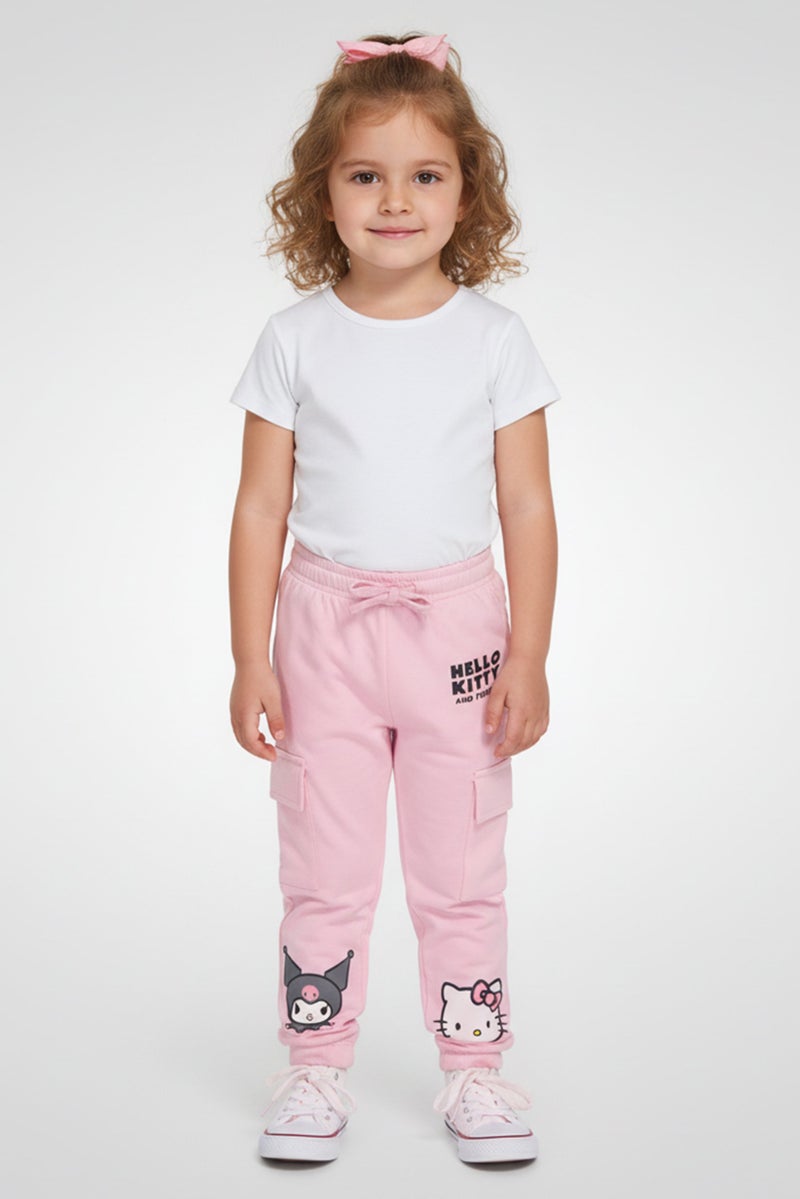 Disney X Hello Kitty Toddlers Girl Brand Logo Jogger Pants, Pink - Image 1