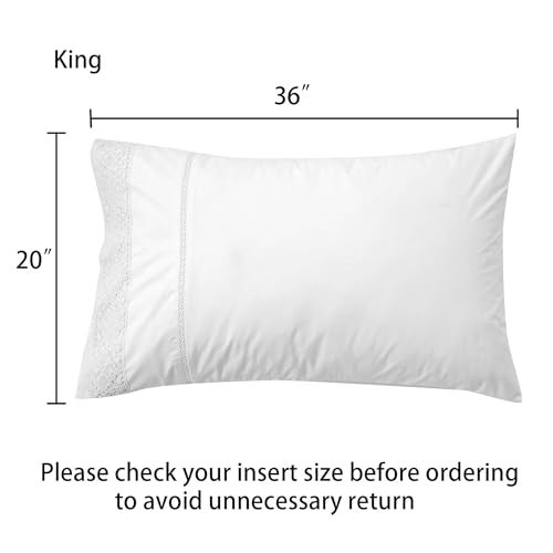 RANZNAZ 100% Cotton Lace Pillow Cases King Size Set of 2 - White Good Feeling Pillowcases 2 Pack with Envelope Closure, Elegant Lace,Softer and Breathable Pillow Case (20 x 36) - Image 2
