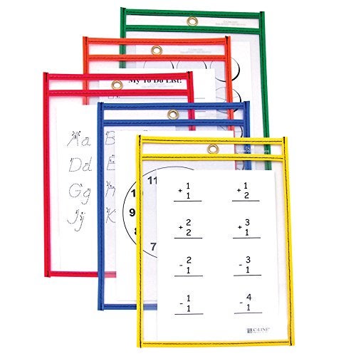 C-Line Reusable Dry Erase Pockets, 6 x 9 Inches, Assorted Primary Colors, 10 Pockets per Pack (41610) - Image 4