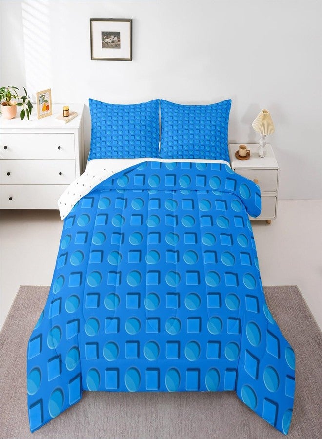 Feelyou Building Blocks Comforter Set Twin Size Toy Brick Comforter Set for Kids Teens Adults Blue Blocks Bedding Set Kids Gaming Duvet Set Room Decor 2Pcs with 1 Pillow Case - Image 1