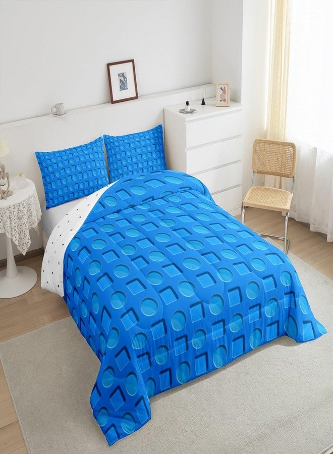 Feelyou Building Blocks Comforter Set Twin Size Toy Brick Comforter Set for Kids Teens Adults Blue Blocks Bedding Set Kids Gaming Duvet Set Room Decor 2Pcs with 1 Pillow Case - Image 3