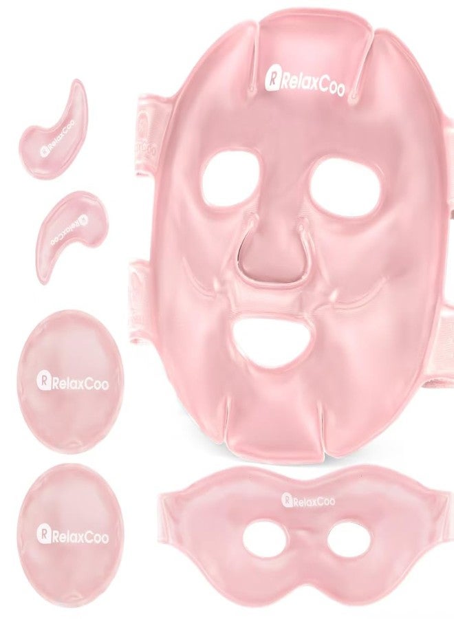 RelaxCoo Ice Face Eye Mask for Dark Circles and Puffiness Cold Warm Compress, Gel Cold Cooling Face Mask Package for Women and Men, Migraines, Headache, Stress and Relaxation, Pink - Image 1