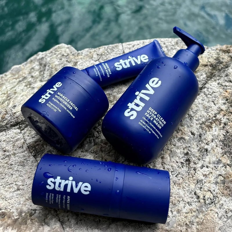 Strive Apex Skin Care Set Advanced Anti Aging Fragrance Free All Skin Types Fights Dark Circles Dull Skin Peptides Retinal Vitamin C Niacinamide Face Wash Scrub Moisturizer Serum - Image 2