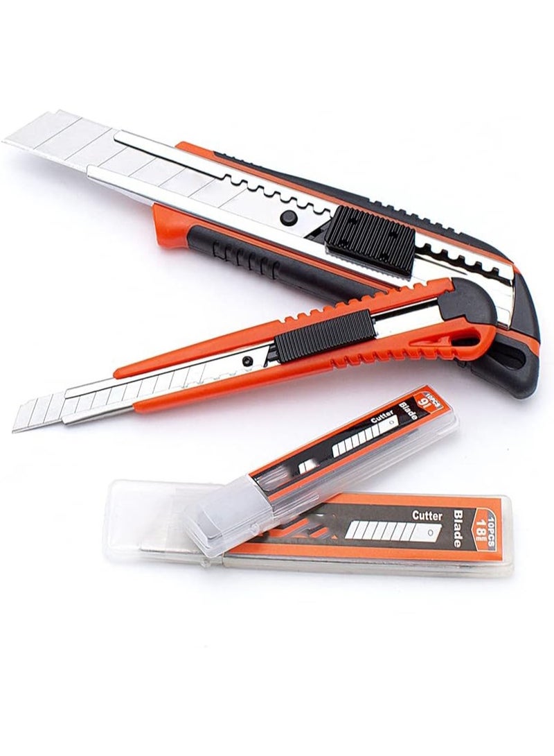 2-Piece Utility Knife Set with 20 Snap-Off Replacement Blades – 18mm & 9mm Auto-Lock Box Cutters – Ergonomic ABS Retractable Razor Knife for Arts, Crafts, Office, and Home DIY – Heavy Duty & Precision Cutting Tools - Image 1