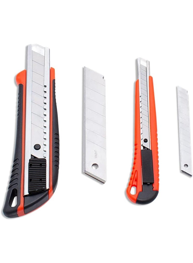 2-Piece Utility Knife Set with 20 Snap-Off Replacement Blades – 18mm & 9mm Auto-Lock Box Cutters – Ergonomic ABS Retractable Razor Knife for Arts, Crafts, Office, and Home DIY – Heavy Duty & Precision Cutting Tools - Image 2