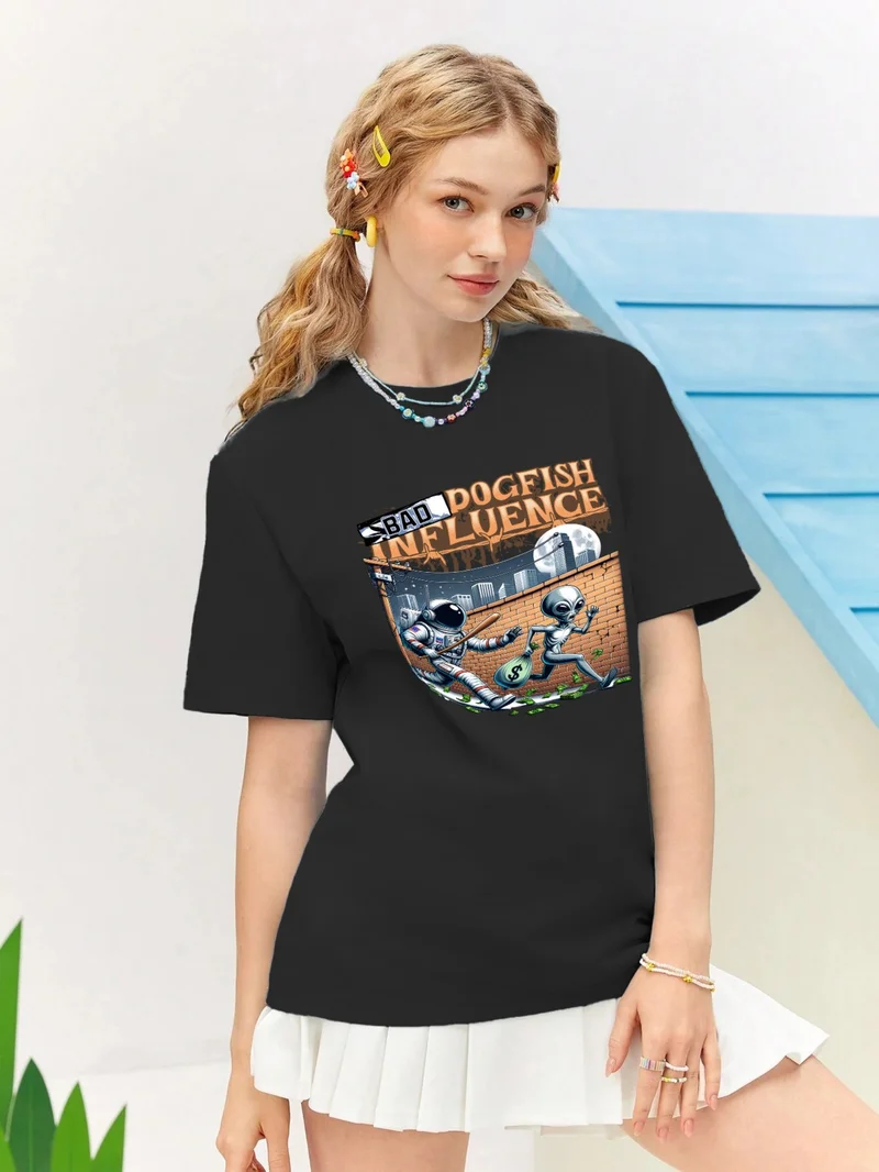 دوغ فش Lover Combination Couple Fun Graphic Printed Oversize Cotton T-Shirt 2-Pack