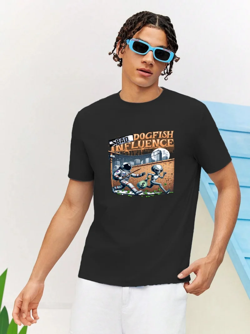 دوغ فش Lover Combination Couple Fun Graphic Printed Oversize Cotton T-Shirt 2-Pack