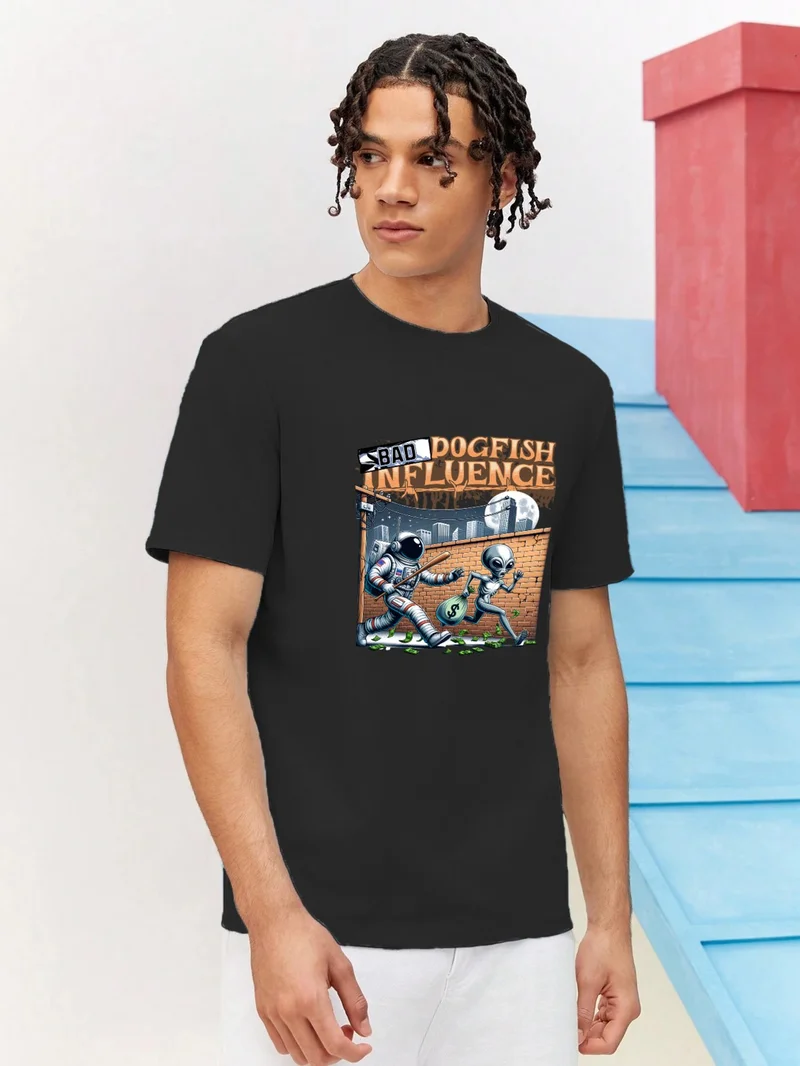 دوغ فش Lover Combination Couple Fun Graphic Printed Oversize Cotton T-Shirt 2-Pack