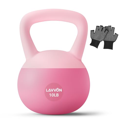 LAVVON Soft Kettlebell Cushioned ImpactResistant Base and AntiSlip Kettle bell AntiSlip Grip Weight for Home Workouts Safe Strength Training Kettlebells Sets for Women Men With Nonslip Gloves Pink 10 LB - Image 1