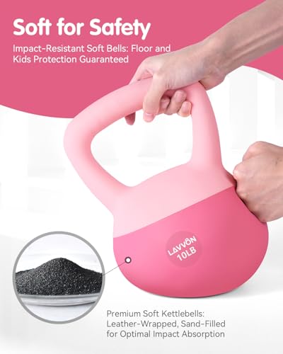 LAVVON Soft Kettlebell Cushioned ImpactResistant Base and AntiSlip Kettle bell AntiSlip Grip Weight for Home Workouts Safe Strength Training Kettlebells Sets for Women Men With Nonslip Gloves Pink 10 LB - Image 3