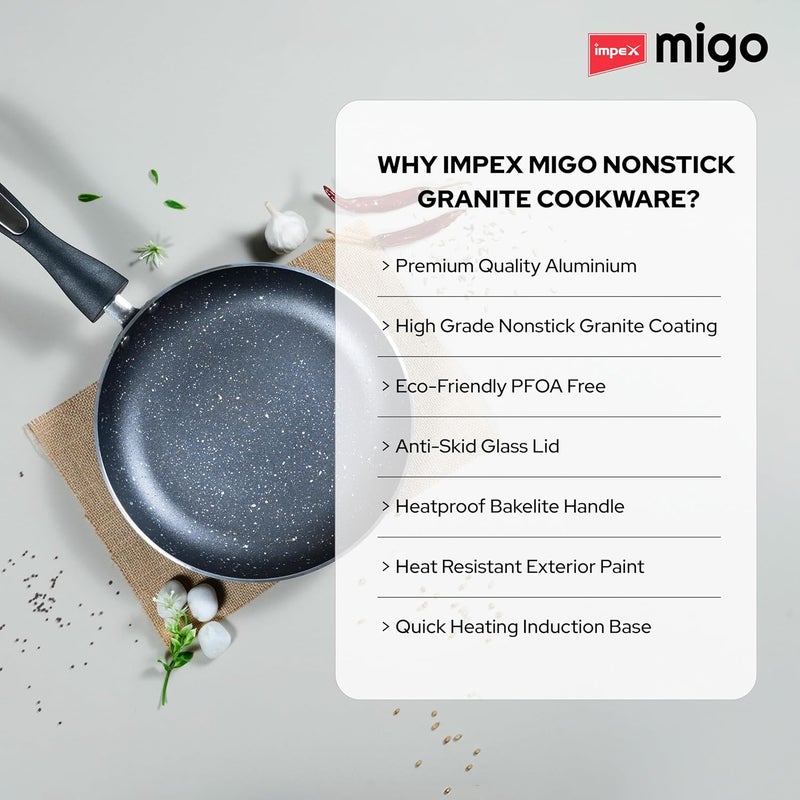 Impex Impex Aluminium Migo Nonstick Granite 6 Pcs Induction Bottom Cookware Set 3 Mm Thick,Festival Gift Set Mfkt 6,5-Layer Super Granite Coated Cookware Set,Hammer Tone Exterior Finish,1 Yr Warranty, Grey - Image 5
