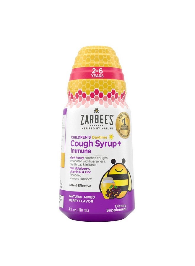 Zarbee's ?S Kids Cough + Immune Daytime For Children 2-6 With Dark Honey, Vitamin D & Zinc, 1 Pediatrician Recommended, Drug & Alcohol-Free, Mixed Berry Flavor, 4Fl Oz - Image 1