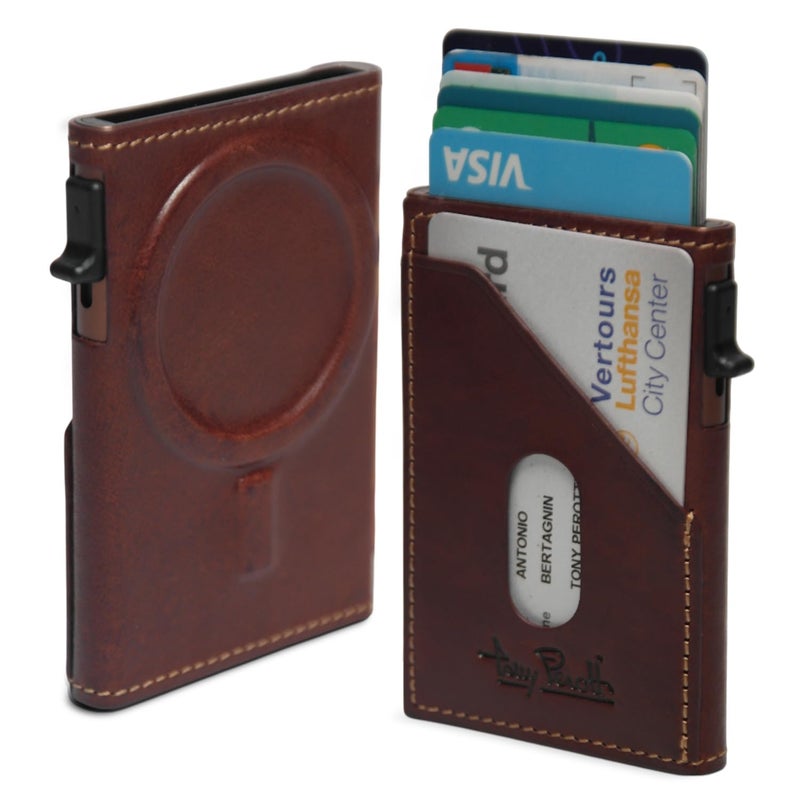 Tony Perotti Italian Leather MagSafe Wallet Card Holder RFID Blocking EcoFriendly VegetableTanned Leather Quick Access PopUp Card Slider Fits 7 Cards iPhone Mag Safe Wallet Men - Image 2