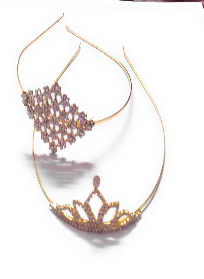 Trendsetter Metal Stone Studded Fashionable Hair Accessory/Hairband/crown Head band For girls and Women(pack of 2) Golden & Silver (Single line) (Tiara pattern) - Image 2