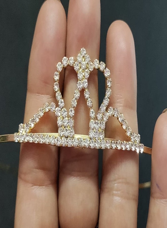 Trendsetter Metal Stone Studded Fashionable Hair Accessory/Hairband/crown Head band For girls and Women(pack of 2) Golden & Silver (Single line) (Tiara pattern) - Image 5