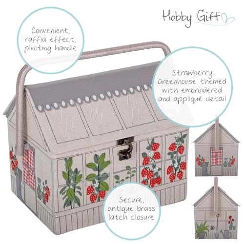 Hobby Gift Strawberry Greenhouse Sewing Box Craft Storage Basket with Handle Internal Accessories Tray for Sewing Knitting and Hobby Supplies - Image 3