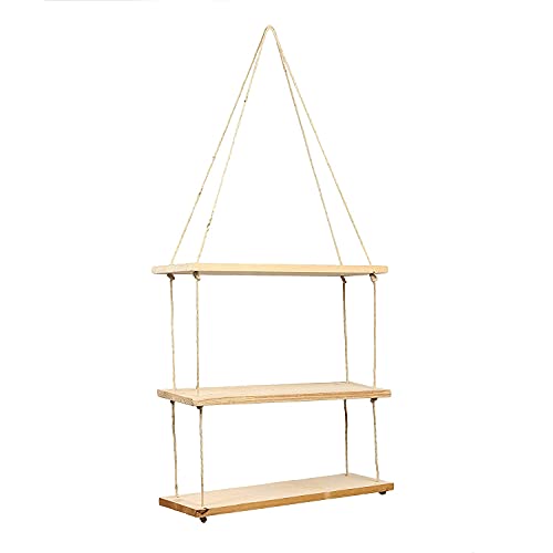 DS Enterprise |Real Pine Wood Floating Shelves, Hanging Swing Rope Shelves, Rustic Wall Decor Swing Shelf, Wall Shelves for Living Room/Home/Office Decor (3 Tier, 12 x 5 in) - Image 2