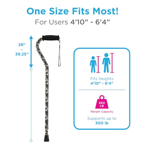 Nova Joy Designer Offset Walking Cane for Seniors Unisex Adjustable Lightweight Aid with Foam Handle Wrist Strap and AntiRattle Lock Essential Mobility Support Camouflage - Image 5