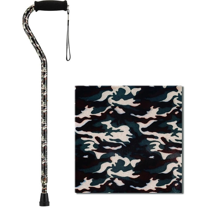 Nova Joy Designer Offset Walking Cane for Seniors Unisex Adjustable Lightweight Aid with Foam Handle Wrist Strap and AntiRattle Lock Essential Mobility Support Camouflage - Image 3