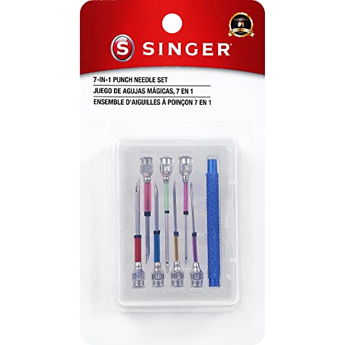 SINGER 8 Piece Punch Needle Embroidery Kit with 7 Assorted Size Punch Needle Heads Interchangeable Handle and Punch Needle Storage Case - Image 1