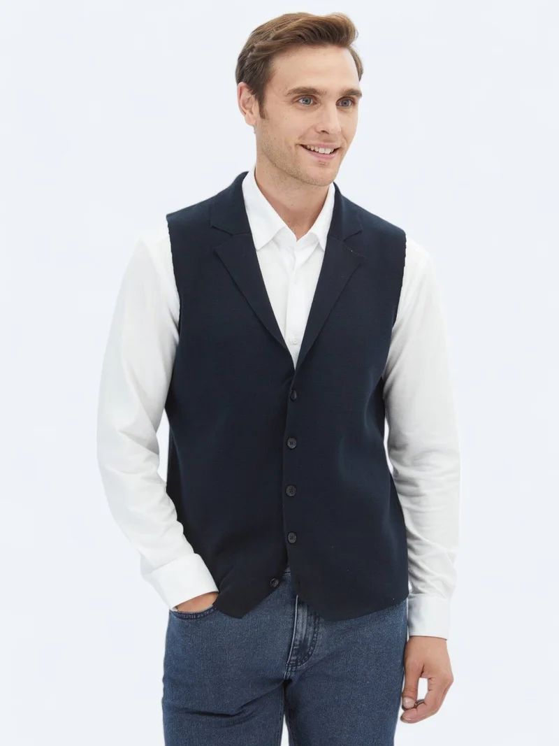 Kip Navy Blue Regular Fit Casual Knitting Knit Vest