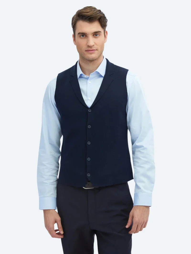 Kip Navy Blue Regular Fit Casual Knitting Knit Vest