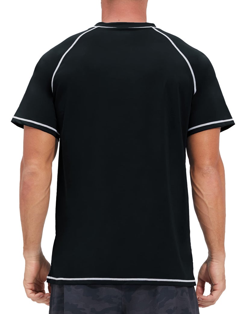 EZRUN قمصان سباحة للرجال واقي من الشمس UPF 50+ تي شيرت حماية من الأشعة فوق البنفسجية سريع الجفاف لصيد الأسماك والشاطئ تي شيرت بأكمام قصيرة (أسود، 4XL) - Image 2