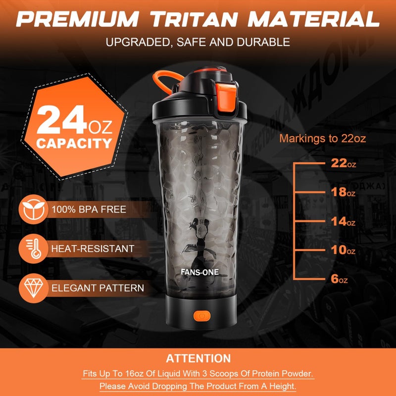 FANS-ONE Premium Electric Protein Shaker Bottle, 24 oz Lockable Blender Shaker Bottles, Made with Tritan, BPA Free, USB Rechargeable Mixer Blender Cup for Protein Shakes, Black - Image 4