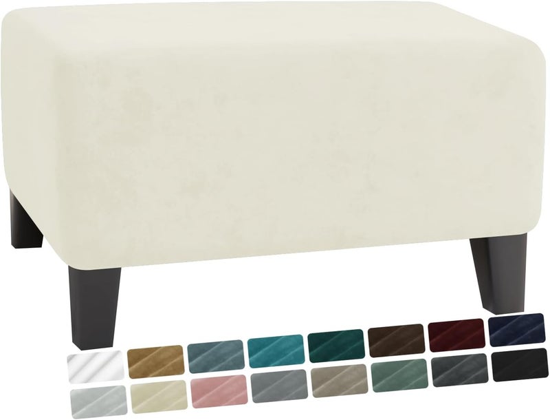 MAXIJIN Velvet Ottoman Cover Rectangular Stretch Square Ottoman Covers Slipcover Rectangle Washable Foot Stool Cover Thick Storage Protector with Elastic Bottom (Ottoman Medium, Beige) - Image 1