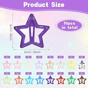 Hariendny 50PCS Star Hair Clips for Girls Nonslip Colorful Snap Kawaii Hair Clips Hair Barrettes Metal Cute Hairpins Star Hair Accessories for Women Girls - Image 2