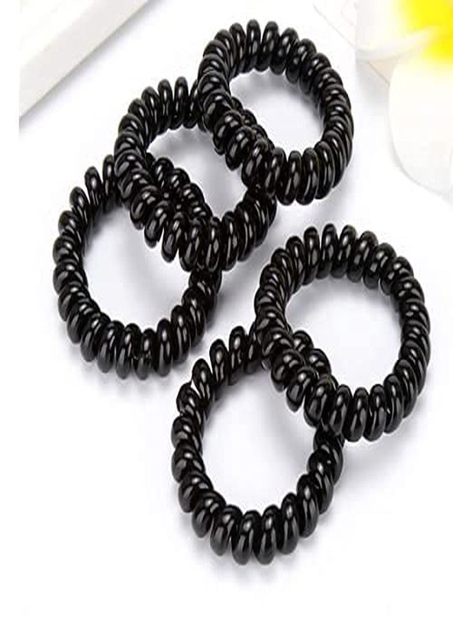 PSM100 Stretch Ponytail Holder Telephone Wire Hair Rings Slinky Hair Head Elastic Hair Tie Rubber Bands Unbreakable for Girls and Women Spiral Hair Rubber Band for Women (Color- Black) (7) - Image 1