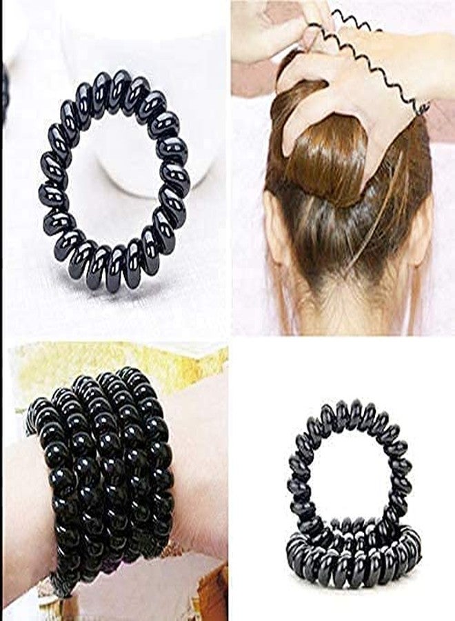 PSM100 Stretch Ponytail Holder Telephone Wire Hair Rings Slinky Hair Head Elastic Hair Tie Rubber Bands Unbreakable for Girls and Women Spiral Hair Rubber Band for Women (Color- Black) (7) - Image 3