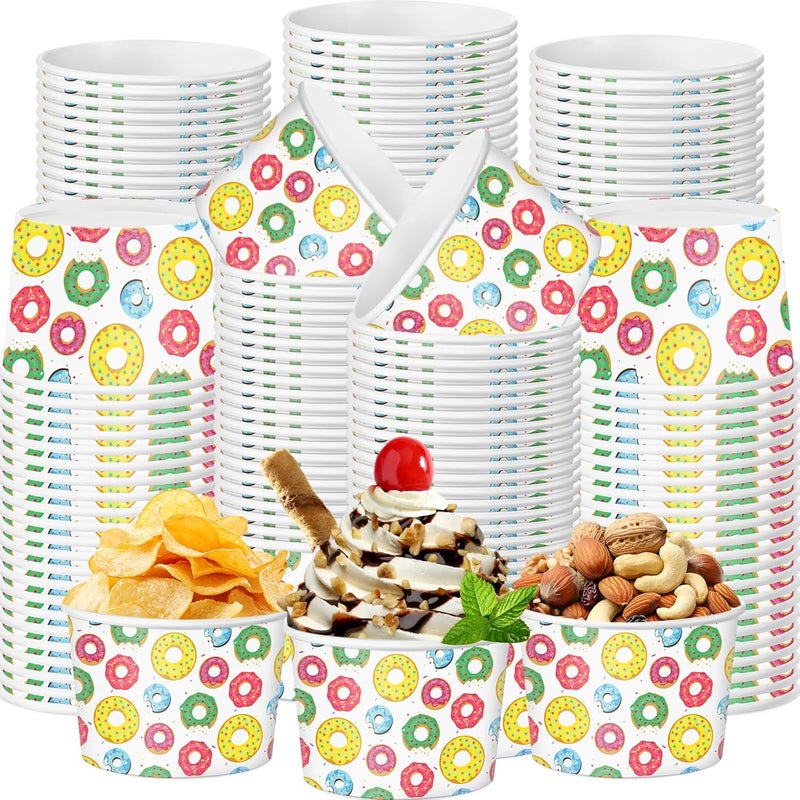 Maxdot 50 Pcs Donut Snack Cups 9oz Disposable Ice Cream Cups Colorful Donut Decorative Paper Dessert Bowls Birthday Dessert Tea Party Supplies for Yogurt, Cupcakes, Soup Hot or Cold Food - Image 1