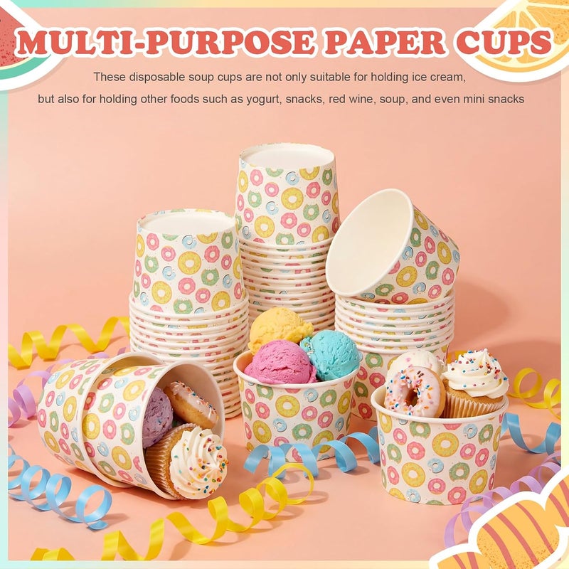 Maxdot 50 Pcs Donut Snack Cups 9oz Disposable Ice Cream Cups Colorful Donut Decorative Paper Dessert Bowls Birthday Dessert Tea Party Supplies for Yogurt, Cupcakes, Soup Hot or Cold Food - Image 4
