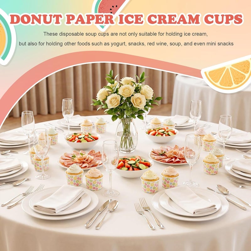 Maxdot 50 Pcs Donut Snack Cups 9oz Disposable Ice Cream Cups Colorful Donut Decorative Paper Dessert Bowls Birthday Dessert Tea Party Supplies for Yogurt, Cupcakes, Soup Hot or Cold Food - Image 5