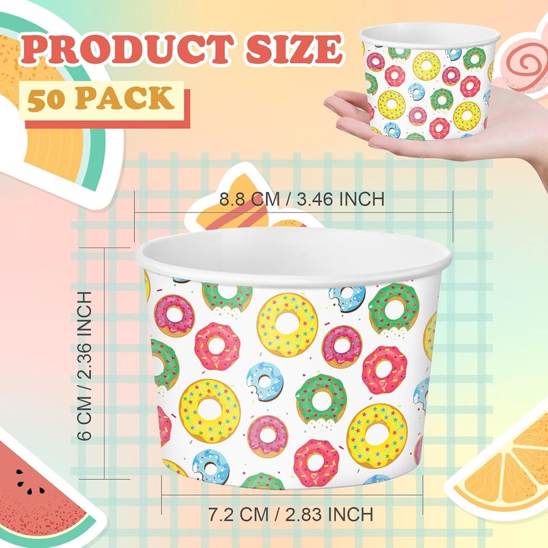 Maxdot 50 Pcs Donut Snack Cups 9oz Disposable Ice Cream Cups Colorful Donut Decorative Paper Dessert Bowls Birthday Dessert Tea Party Supplies for Yogurt, Cupcakes, Soup Hot or Cold Food - Image 2