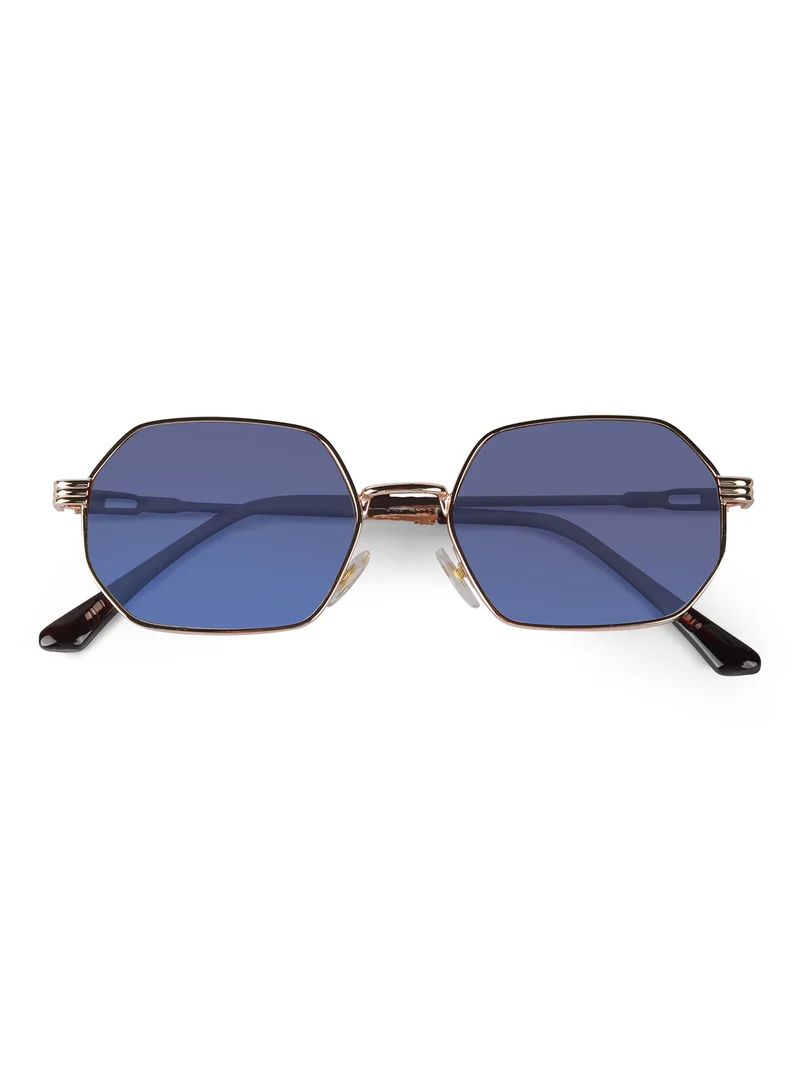 Woggles  Ockhi Inspirit Dark Blue Hexagonal Sunglasses |Men & Women|100% UV Protection  | Best Price UAE