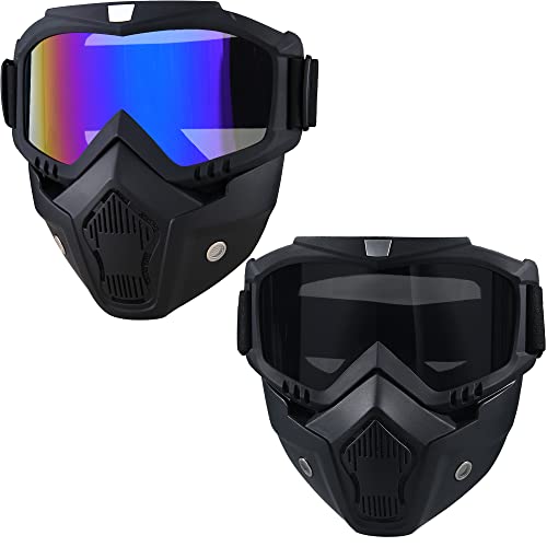 CROSSBODY 2 Pieces Motorcycle Goggles with Adjustable Face Mask,Dirt Bike ATV Motocross MX Riding Offroad Cycling Protective Glasses - Image 1