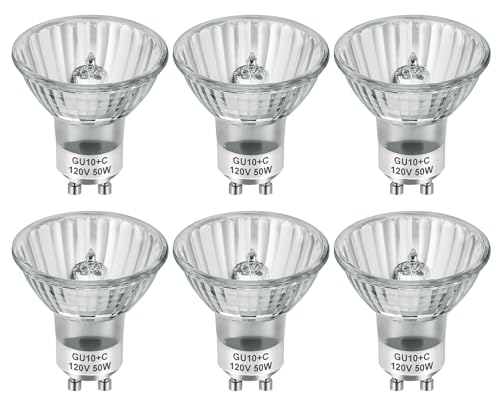 SerBion GU10 120V 50W Halogen Light Bulbs for Track and Range Hood, GU10+C Candle Warmer Lamp with Dimmable, 2700K Warm White, 6000+Hours Long-Lasting Pack of 6 - Image 1