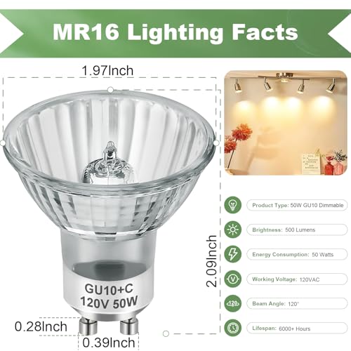 SerBion GU10 120V 50W Halogen Light Bulbs for Track and Range Hood, GU10+C Candle Warmer Lamp with Dimmable, 2700K Warm White, 6000+Hours Long-Lasting Pack of 6 - Image 2